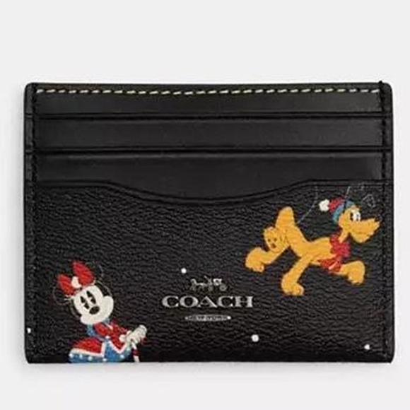 NWT Disney X Coach Slim Id Card Case With Holiday Print - Picture 1 of 5